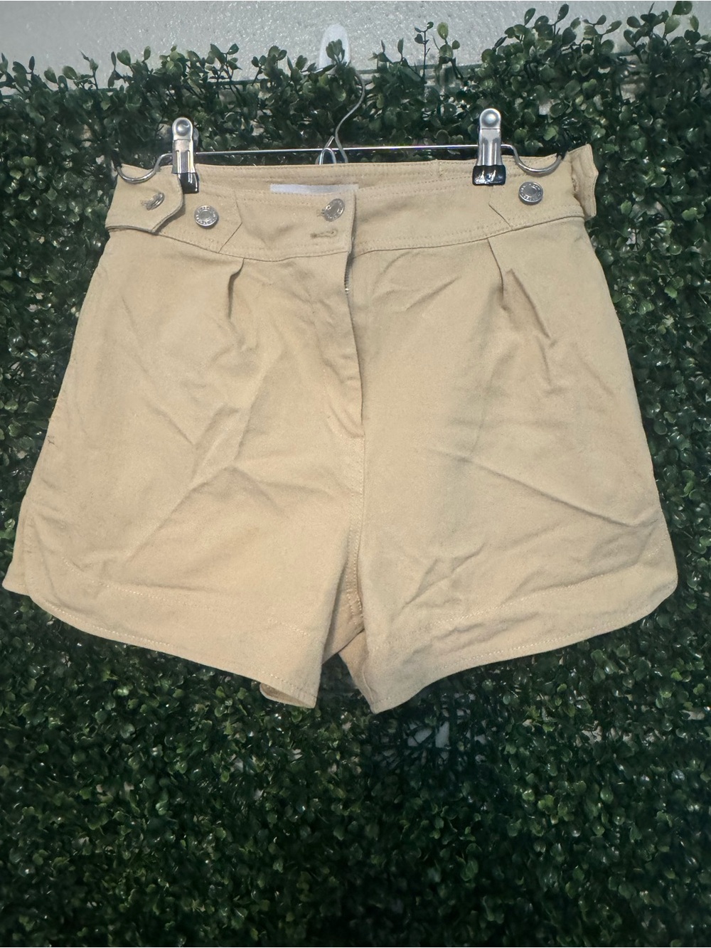 10 Crosby Derek Lam Khaki Tan Pleated High-Waist Shorts